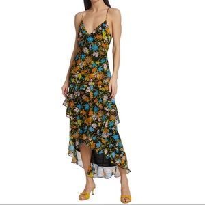 WAYF Carmen Floral Strappy Back Midi Dress in Black Daisies
